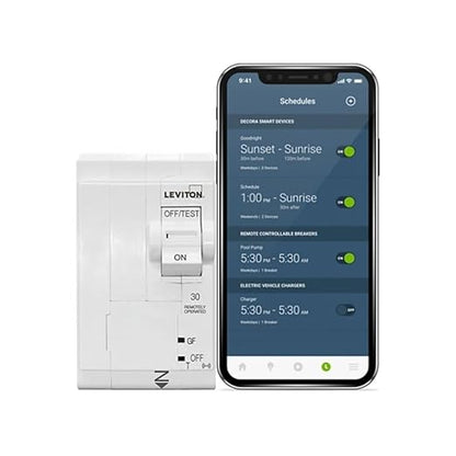 Leviton 2nd Gen Smart Circuit Breaker with Remote Control, GFCI, 2-Pole 30 Amp, 120/240-Volt and 120/208-Volt, 10kA Interrupt Rating, LB230-GST