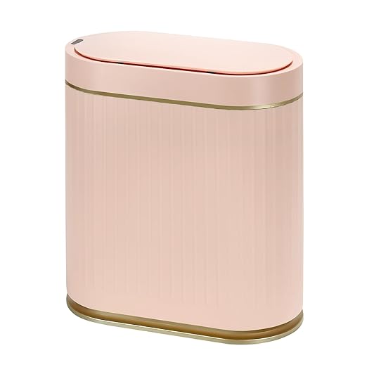 Bathroom Sensor Trash Can with Lid Automatic 2 Gallon Motion Sensor Garbage Bin, 7.5 Liter Slim Waterproof Plastic Wastebasket, Bathroom Decor for Bedroom, Office, Living Room, Pink