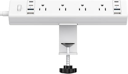 40W Fast Charging Station,Desk Clamp Power Strip 20W USB C,8 Outlets,8 USB Ports,4 USB C and 4 USB A, Office Furniture Surge Protector, 14AWG Cord, Fits 1.9" Tabletop Edge (White, 10FT Length)