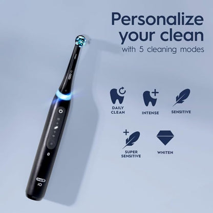 Oral-B iO Deep Clean + Whiten Rechargeable Electric Toothbrush with Visible Pressure Sensor, 2 Minute Timer, 5 Cleaning Settings, 1 iO5 Limited, 3 Toothbrush Heads, Travel Case & Refill Holder, Black