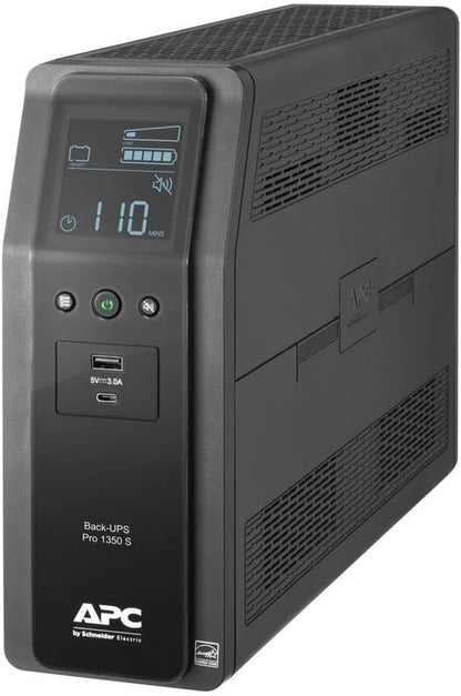 APC Sinewave UPS Back-UPS Pro, 1350VA Battery Backup & Surge Protector, LCD, AVR, BR1350MS