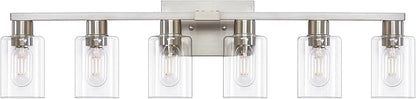 6 Light Bathroom Light Fixtures, Bathroom Vanity Light with Clear Glass, Brushed Nickel Bathroom Lighting Fixtures over Mirror, Large Vanity Lights for Bathroom, Vanity Lights for Mirror, Wall Sconce