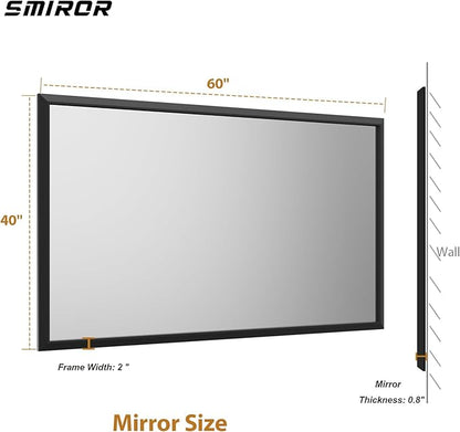SMIROR Matte Black Bathroom Mirror for Over Sink 60x 40 inch, Metal Thick Frame Rectangle Vanity Mirror for Wall, Anti-Rust, Horizontally or Vertically Mounted