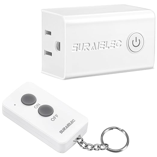 SURAIELEC Remote Control Outlet, Wireless Remote Light Switch, 100 FT, 15A/1875W, No Interference, Expandable Indoor Compact Side Outlet Plug for Lamps, Fans, Christmas Trees, Small Appliances