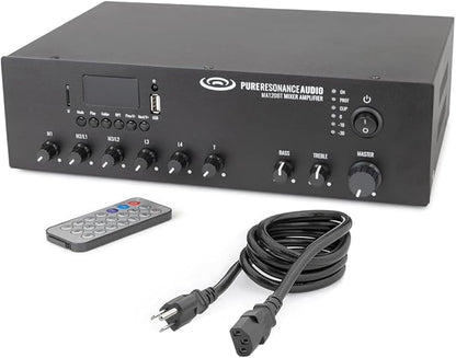 Pure Resonance Audio MA120BT 120W 7-Channel Bluetooth Mixer Amplifier with USB, TF, and Remote Control - XLR, 1/4 TS, RCA Inputs, 70V/100V/4-16 Ohm Output for Commercial Audio Systems