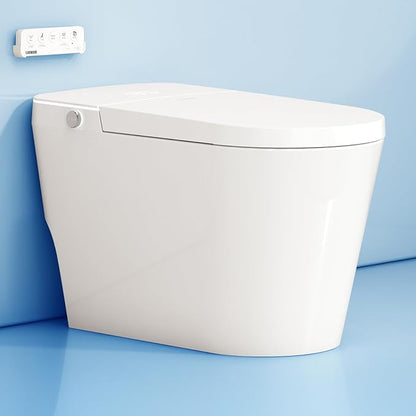 Luoware Smart Toilet with Bidet Built in, Auto Open/Close, Foam Shield, Foot Sensing Operation, Built-in Tank & Pump-Assisted Auto Flush, Wider Heated Seat, Luxury One Piece Elongated Bidet Toilet