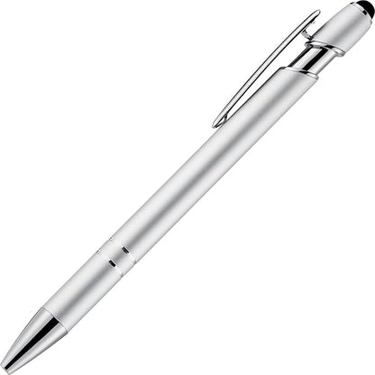 LINFANC 12 Pack Silver Ballpoint Pen with Stylus Tip, 1.0 mm Black Ink Smooth Writing Pens, Metal Stylus Pens for Touch Screens