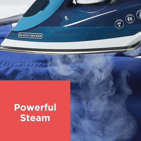 BLACK+DECKER Steam Iron for Clothes with Retractable Cord, Vertical Steaming, Anti-Drip Design, Spray Mist and Auto Clean Button, 1200W
