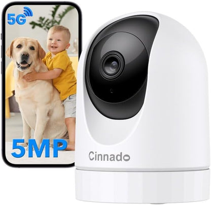 Cinnado 5MP Security Camera Indoor-5G/2.4G Dual WiFi Cameras for Home Security with Audio and Video Ideal for Pet/Nanny/Baby Monitor, 360 Auto Tracking, SD/Cloud Storage, Support Alexa/Google Home, D1