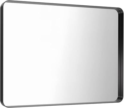 LOAAO 40X30 Inch Black Metal Framed Bathroom Mirror for Wall, Matte Black Bathroom Vanity Mirror Farmhouse, Large Rounded Rectangle Mirror, Anti-Rust, Tempered Glass, Hangs Horizontally or Vertically