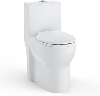 One Piece Toilet with 19" ADA Height, Round Bowl Design, Soft Closing PP Toilet Cover, Easy Clean Surface, Water Efficient Flush