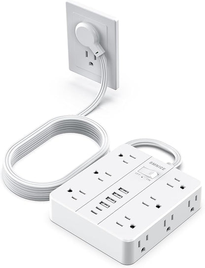 Power Strip Surge Protector 10ft Extension Cord,SMNICE Flat Plug with 12 Outlets 6 USB(2 USB C),Surge Protector Charging Station with Overload Protection for Home, Dorm,Office