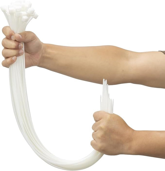 XINGO 26 inch White Zip Ties Heavy Duty 100 Pack, 200 lbs Ultra Strong Plastic Wire Ties, Large Cable Ties Extra Long Tie Wraps, Indoor and Outdoor UV Resistant