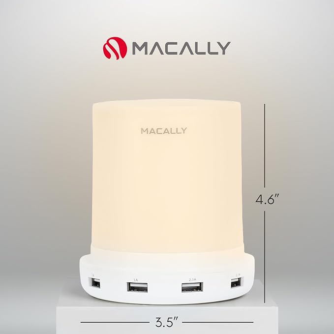 Macally Small Touch Lamps for Nightstand - Bedside Lamp with USB Port - 3 Way Dimmable Short Table Lamp for Small Spaces - Use as Night Light and Charger in Bedroom