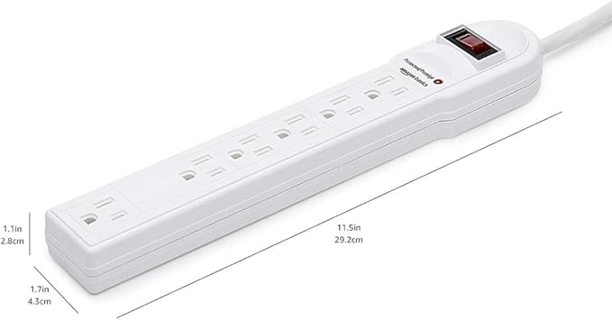 Amazon Basics Surge Protector Power Strip, 6-Outlet, 790 Joules, LED Indicator, 6ft Extension Cord, White