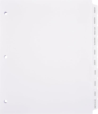 Exhibitindexes® State Divider Tabs/Indexes 3 Hole Punched