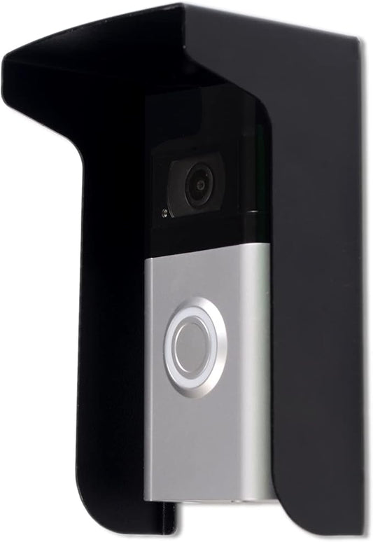 Dgyezhao Outdoor Black Doorbell Rain Anti-Glare Cover, Steel Weather-Blocking Camera Cover Glare Sun Shade Protection for Most Video Doorbells(Inward fold)