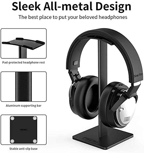 New bee Headphone Stand Headset Holder Earphone Stand with Aluminum Supporting Bar Flexible Headrest ABS Solid Base for All Headphones Size (Black)