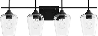 VONLUCE Bathroom Vanity Light, 4 Light Bathroom Light Fixture Over Mirror, Bathroom Wall Lamp with Clear Glass, Modern Black Vanity Lighting fixtures for Bathroom, Bedroom, Hallway