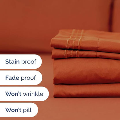 Split Head King Sheet Set – 4 Piece Flex Split Top King Sheets for Adjustable Beds - Fits 14” to 16" Mattress w/ Deep Pockets - Soft, Breathable & Cooling - Luxury Bedding & Wrinkle Free - Terracotta
