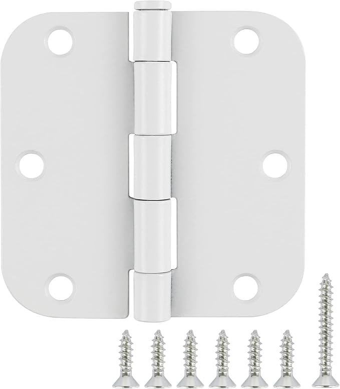 12 Pack Interior 3.5" Door Hinges for Doors 3 1/2 Inch White Matte Rounded 5/8" Noise Free Flat Residential Standard Hinge for Study Spare/Play/Lounge/Bed Room,Walk-in Closet,DIY Table,Celler,Balcony