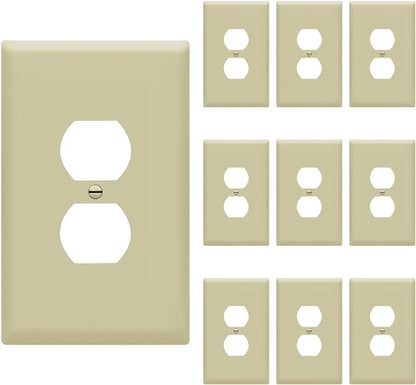 ENERLITES Duplex Receptacle Outlet Wall Plate, Jumbo Electrical Outlet Covers, Gloss Finish, Oversized 1-Gang 5.51" x 3.50", Polycarbonate Thermoplastic, 8821O-I-10PCS, Ivory, 10 Pack