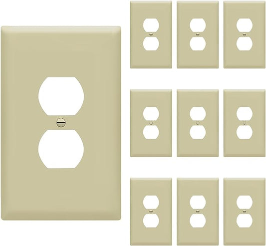 ENERLITES Duplex Receptacle Outlet Wall Plate, Jumbo Electrical Outlet Covers, Gloss Finish, Oversized 1-Gang 5.51" x 3.50", Polycarbonate Thermoplastic, 8821O-I-10PCS, Ivory, 10 Pack
