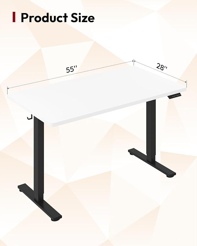 SANODESK Electric Standing Desk 55 x 28 Inches Whole-Piece Desktop Height Adjustable Stand Up Desk w/6-Button Controller Ergonomic Computer Desk for Home Office, Black Frame + White Tabletop