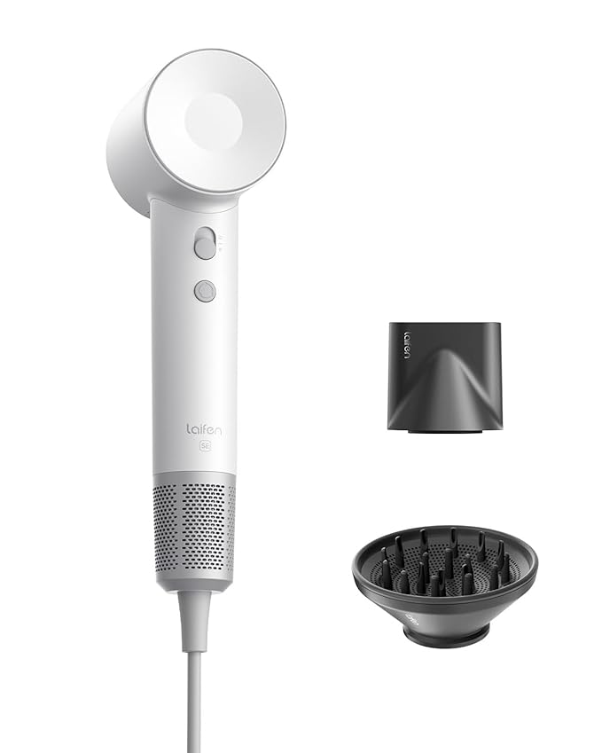 Laifen Hair Dryer SE, 200 Million Negative Ionic Blow Dryer with 105,000 RPM Brushless Motor 1400W Powerful Fast Drying High-Speed Low Noise Hairdryer with Magnetic Attachments
