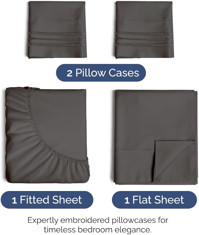 Full Size 4 Piece Sheet Set - Comfy Breathable & Cooling Bed Sheets Set - Hotel Luxury Bedding for Women, Men, Kids, Teens, Boys & Girls - Deep Pockets, Ultra-Soft, Wrinkle Free - Oeko-Tex - Charcoal