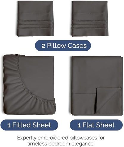 Full Size 4 Piece Sheet Set - Comfy Breathable & Cooling Bed Sheets Set - Hotel Luxury Bedding for Women, Men, Kids, Teens, Boys & Girls - Deep Pockets, Ultra-Soft, Wrinkle Free - Oeko-Tex - Charcoal
