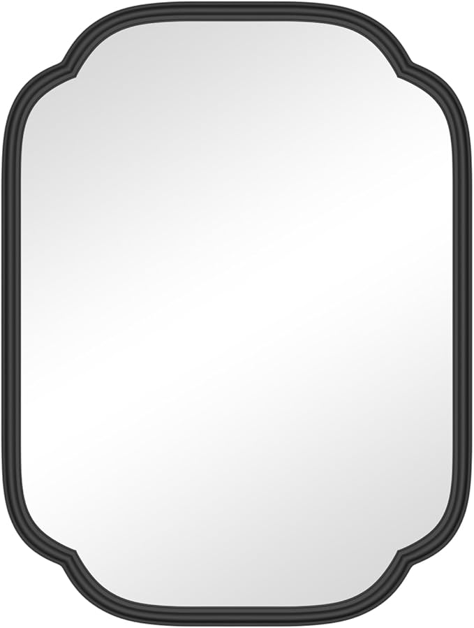 Black Bathroom Mirror for Wall, 18" x 24" Rectangular Wall Mirror for Bathroom Metal Frame Farmhouse Rounded Corner Wall Mirror (Horizontal/Vertical)