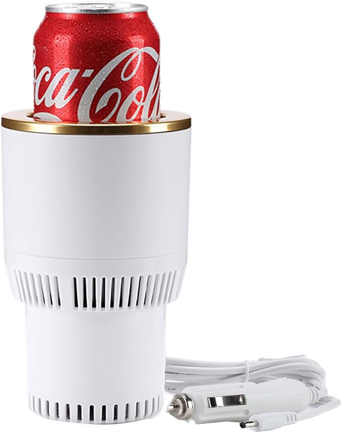 Car Cup Holder with Drink Cooler Smart Mug Warmer 2-in-1 Car Tumbler Holder (White with Gold)