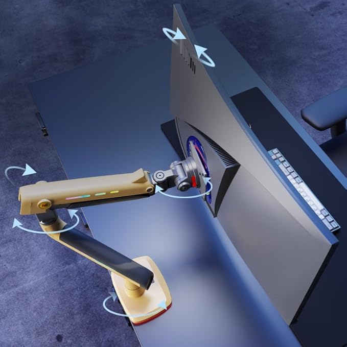 NB Gaming Monitor Arm or for 32 to 60 Inches Screen, Load up to 20 kg, VESA 75/100, RGB-Light, Heavy Duty, Multi Angle Adjustable, Premium Aluminum, Yellow