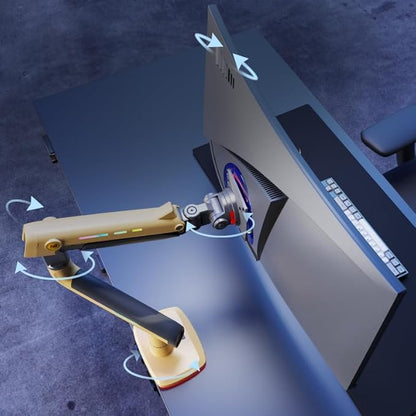 NB Gaming Monitor Arm or for 32 to 60 Inches Screen, Load up to 20 kg, VESA 75/100, RGB-Light, Heavy Duty, Multi Angle Adjustable, Premium Aluminum, Yellow