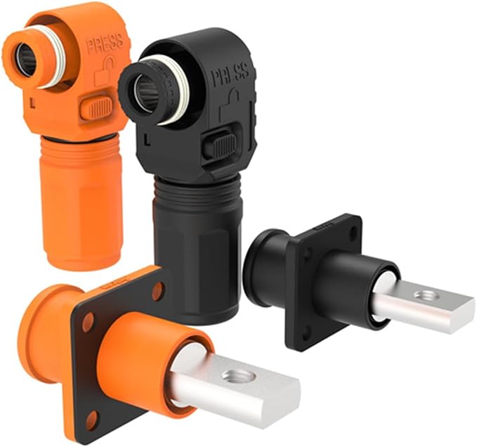 1 Set Battery Energy Storage Connector, 200A 50mm² High Current Connectors Quick Plug Terminal Orange Right Angle Plug and Socket IP67 Waterproof Power Adapter (200A, Orange)