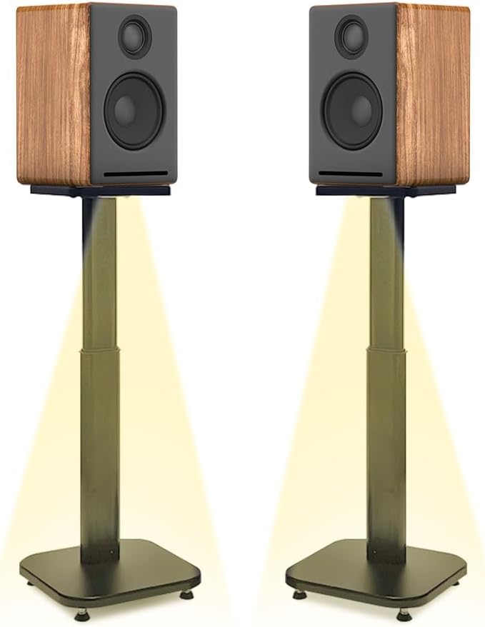 Universal Bookshelf Speaker Stands Pair - CNFRD Adjustable Height Floor Stands for Surround Sound - Holds 25lbs for Studio, Home Theater System - Tool-Free Assembly