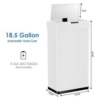 AthLike Sensor Trash Can, Touchless Motion Sensor Trash Bin, Smart Automatic Garbage Can with Soft-Close Lid, Bag Retainer Ring and Display Light,for Kitchen,Living Room Office (White, 18.5 Gal)