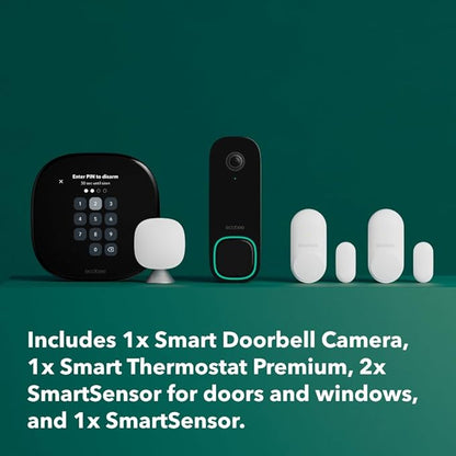 ecobee Total Security and Savings Bundle with Smart Doorbell Camera (Wired), SmartSensor for Doors and Windows, and Smart Thermostat Premium