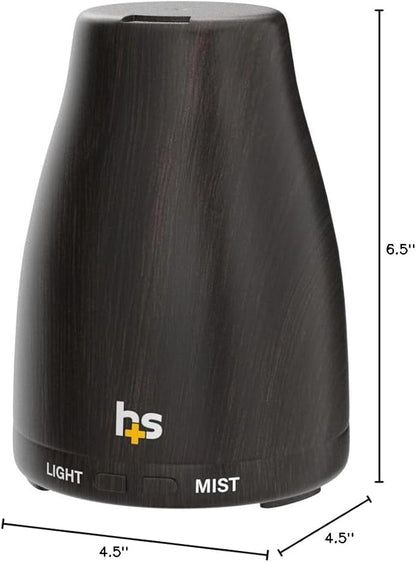 HealthSmart Essential Oil Diffuser, Cool Mist Humidifier and Aromatherapy Diffuser with 150ML Tank Ideal for Small Rooms, Adjustable Timer and Mist Mode, Wood Grain Brown
