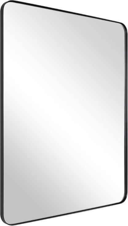 ANDY STAR Wall Mirror for Bathroom, 20”x28” Black Bathroom Mirror, Rounded Rectangle Mirror in Premium Stainless Steel Metal Frame Hangs Horizontal Or Vertical