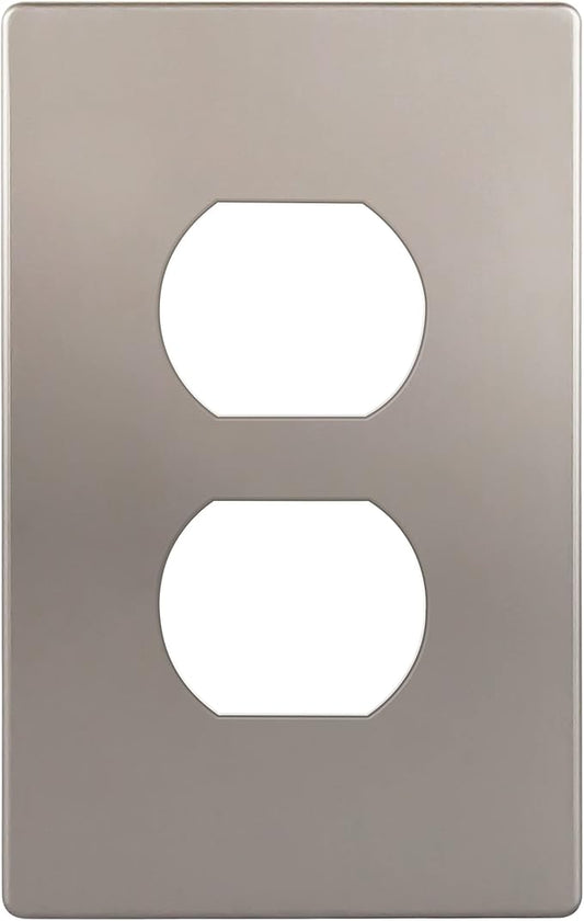 ENERLITES, Nickel Elite Series Duplex Outlet Receptacle Cover, Screwless Wall Plate, Standard Size, 1-Gang 4.68" x 2.93", Unbreakable Polycarbonate Thermoplastic, UL Listed, SI8821-NK