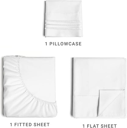 Twin Size 3 Piece Sheet Set - Comfy Breathable & Cooling Bed Sheets Set - Hotel Luxury Bedding for Women, Men, Kids, Teens, Boys & Girls - Deep Pockets, Ultra-Soft and Wrinkle Free - Oeko-Tex - White