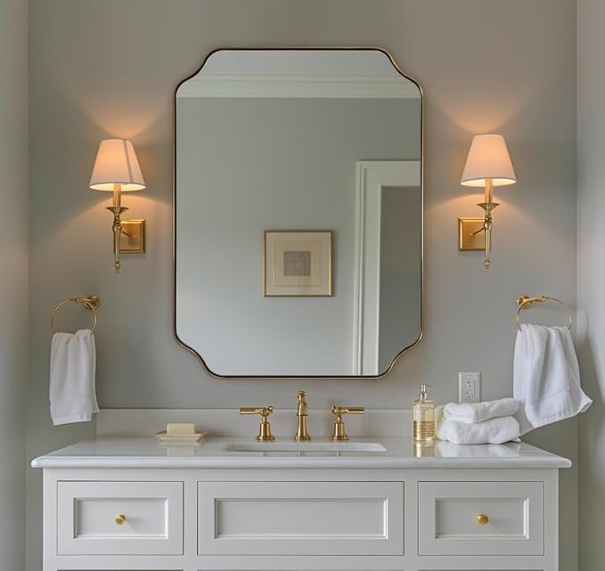 ANDY STAR Brushed Gold Mirror, 24"x32" Bathroom Vanity Mirror, Unique Rectangular Bathroom Mirror with Stainless Steel Metal Framed, Wall Mounted Decorative Mirror (Horizontal/Vertical)