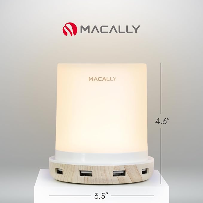 Macally Small Touch Lamps for Nightstand - Bedside Lamp with USB Port - 3 Way Dimmable Short Table Lamp for Small Spaces - Use as Night Light and Charger in Bedroom