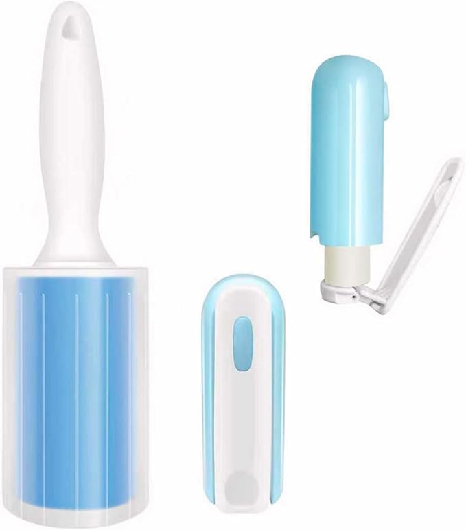 Reusable Washable Lint Roller 3 Pack, Sticky Gel Lint Rollers, Cat Dog Pet Hair Lint Remver Cleaner for Clothes, Carpet, Travel, 1 Large Roller with Dust Cover and 2 Mini, Portable Small Lint Brush