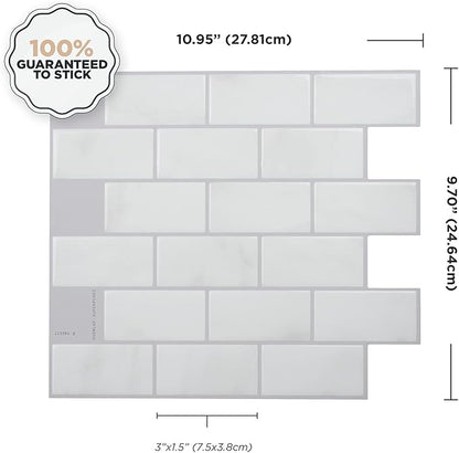 SMART TILES Peel and Stick Backsplash- 10 Sheets of 10.95" x 9.70" - 3D Adhesive Peel and Stick Tile Backsplash for Kitchen, Bathroom, Wall Tile, Subway Nero