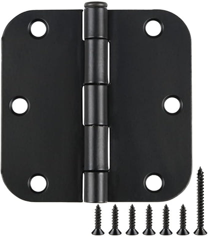 108 Pack Rounded Matte Black Door Hinges 3.5 Inch 5/8" Radius for Interior 3 1/2" Flat Iron Bifold Residential Standard Hinge Bedroom Indoor for Doors 3 ½"Hardware Heavy Duty Steel Regular Home Kit