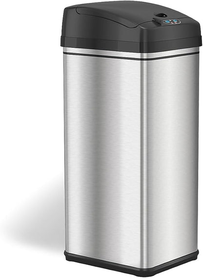 iTouchless 13 Gallon Kitchen Trash Can with Odor Filter, Automatic Motion Sensor Bin, Soft-Close Stainless Steel, Slim Wastebasket for Narrow Spaces, Silver