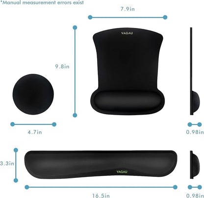 VAGAU Premium Keyboard Wrist Rest and Mouse Pad Wrist Support, Ergonomic Memory Foam Set for Office, Laptop, Mac, Computer and Gaming, Comfortable Typing &Wrist Pain Relief (C-Black)